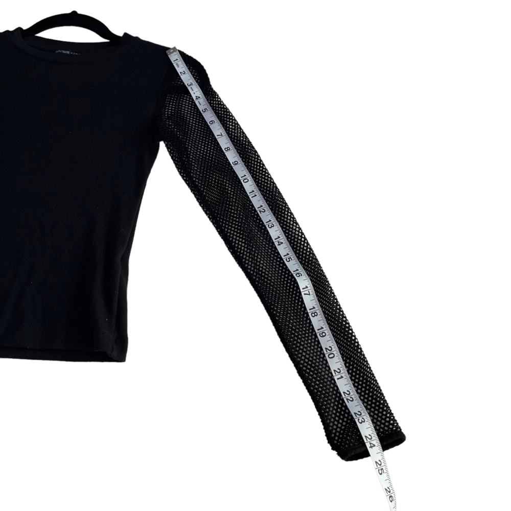 Zara Basic Collection Black Top Mesh Crew Neck Long Sleeve Size S - Picture 7 of 11